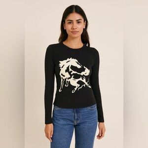 Camellia Women’s Waffle Texture Long Sleeve Mustang Silhouette Top XS